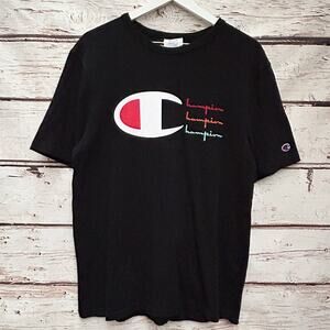 CHAMPION Vintage Script Spellout Graphic Embroidered 90s Logo Shirt Sz M